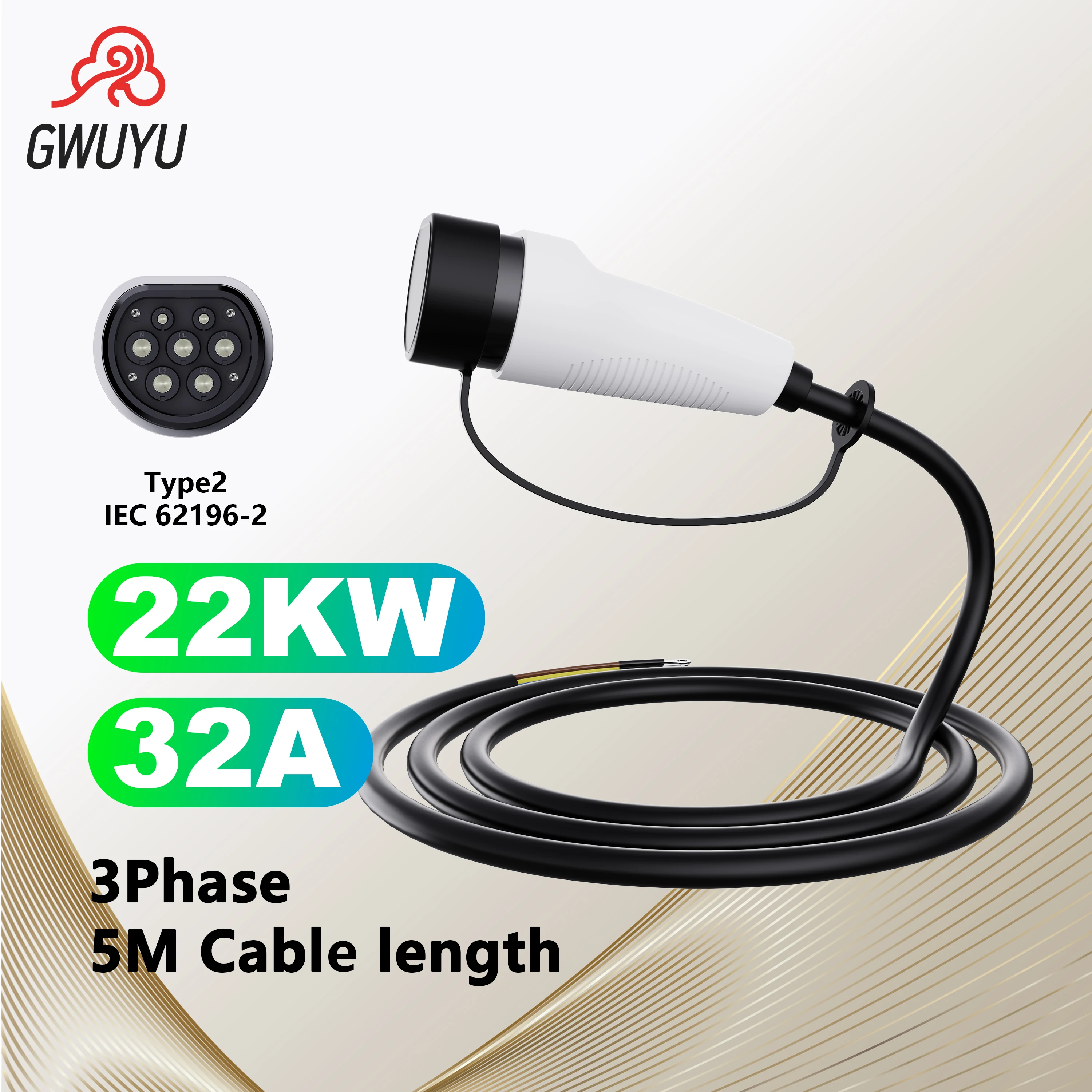 GWUYU O11 EV Charging Cable 5M AC Charging Type2 3.5KW 7KW 11KW 22KW 16A 32A 250V 480V for Electric Vehicle Car Charging Station