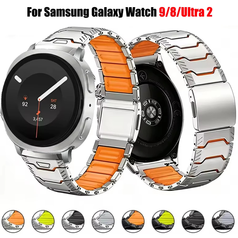 Titanium + Silicone Band For Samsung Galaxy Watch 9/8/8 Classic 40/44/46mm Luxury Metal Strap For Galaxy Watch Ultra2 2026 47mm