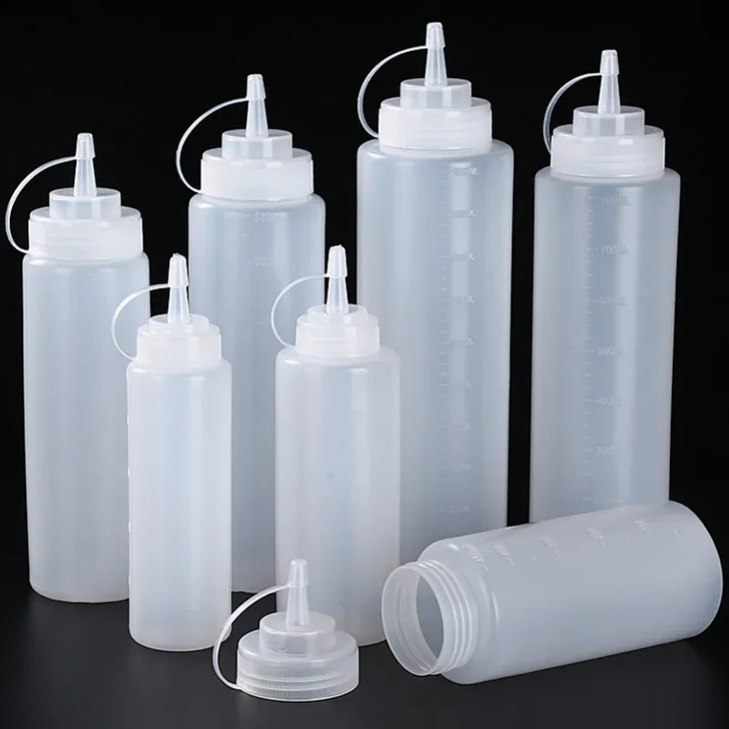 500-1000ml Plastic Pointed Mouth Squeeze Type Made Environmentally Friendly Bottles Containers For Sauces Ketchup BBQ Syrup Oils