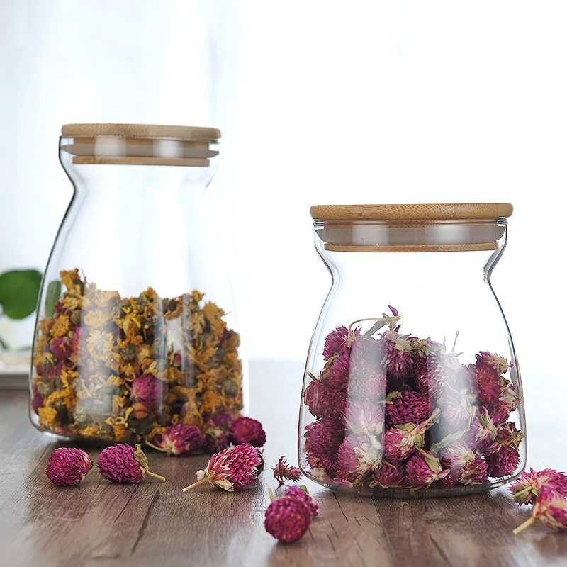 700ml Glass Tea Cans Trapezoidal Airtight Jar Kitchen Grains Coffee Beans Flower Tea Storage Bottle Transparent Glass Candy Jar