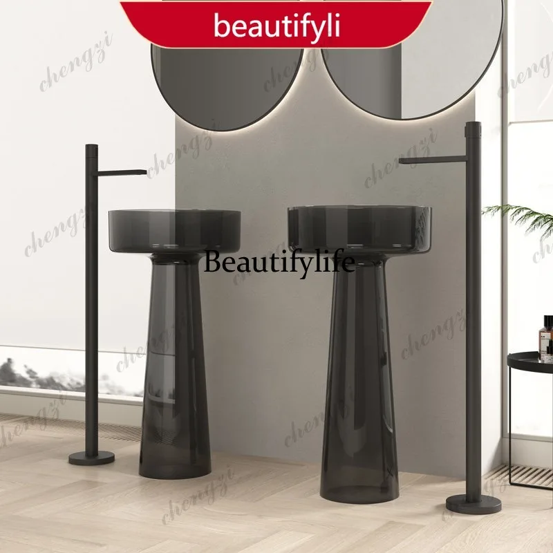 Integrated floor-to-ceiling wash basin Color transparent column basin Resin wash table  A17