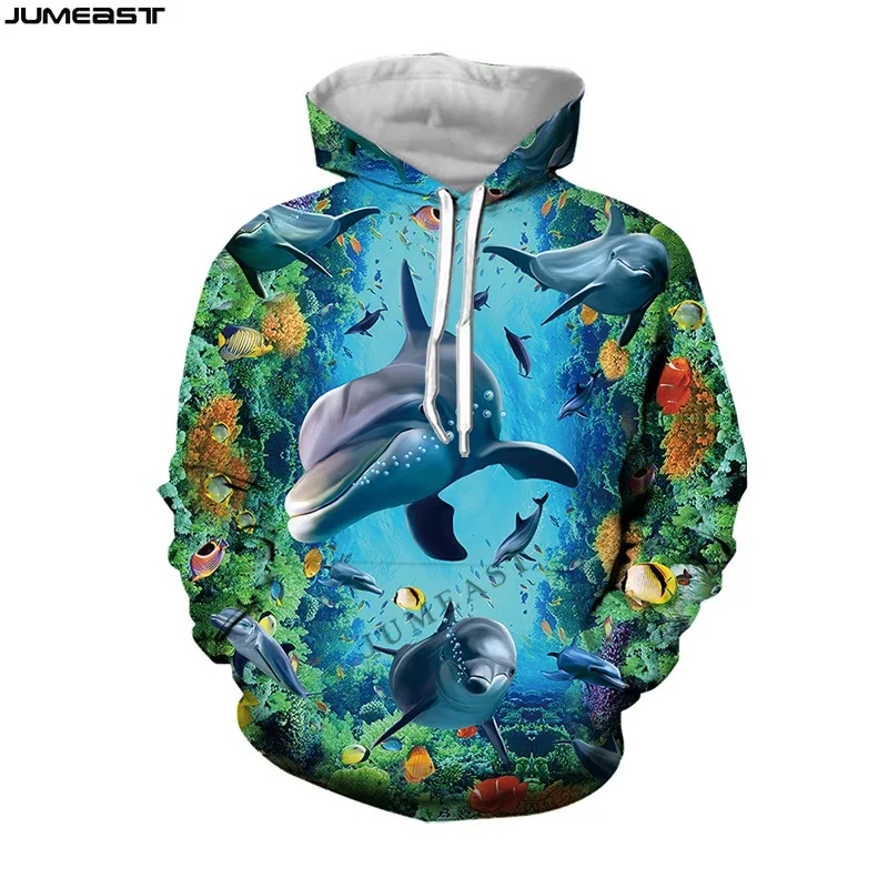 Jumeast Men's Hoodies Sea Animals Dolphin Women's Sweatshirt 3D Oversized Coat Streetwear Tracksuit Funny Spring Autumn Pullover