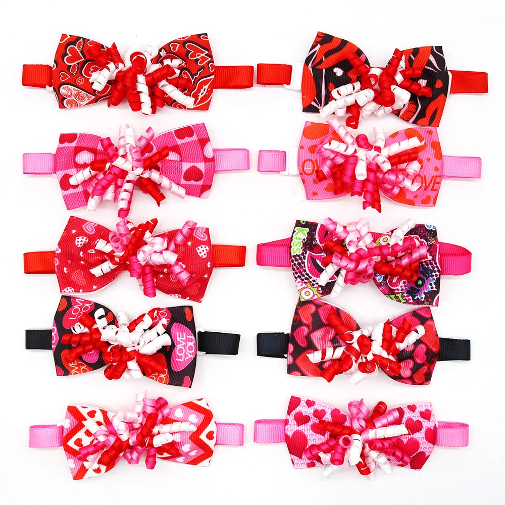 30/60pcs Wholesale Valentine's Day Pet Bowtie Dog Collar Dogs Decoration Supplies Puppy Kitten Pink Neckties For Dog Accessories