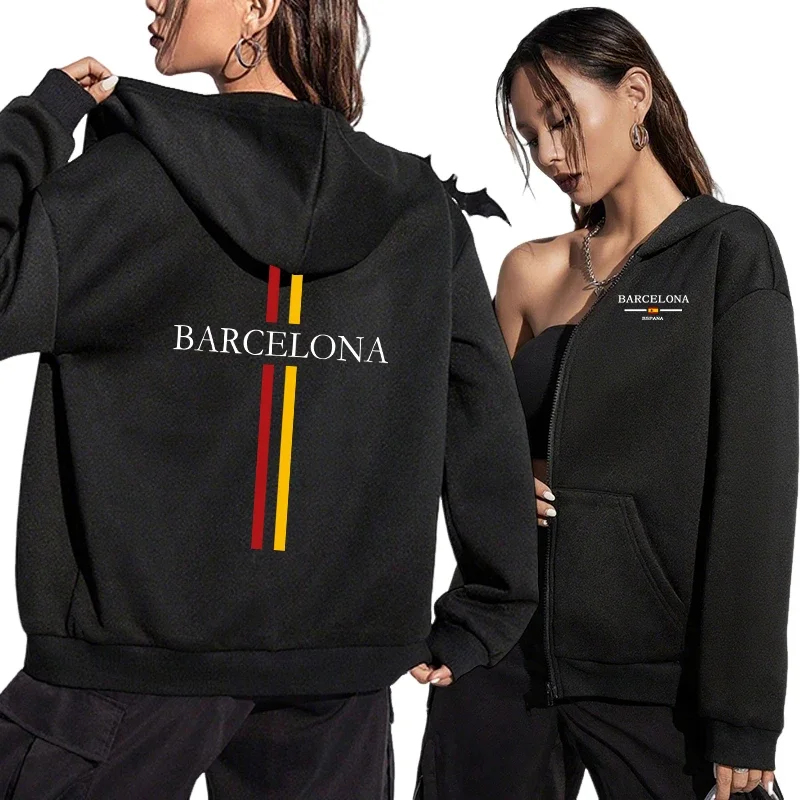 

Осень-зима женское повседневное повседневное спортивное пальто 2025 Новое поступление женская толстовка на молнии высокого качества с капюшоном с принтом Барселоны