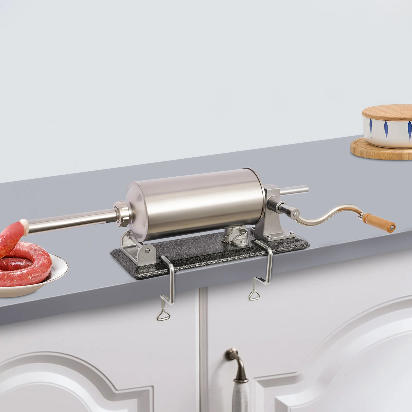 

4L Sausage Stuffer Machine - Horizontal Manual Meat Filler, Stainless Steel Sausage Maker with 8 Stuffing Tubes (1.6-2.9cm)