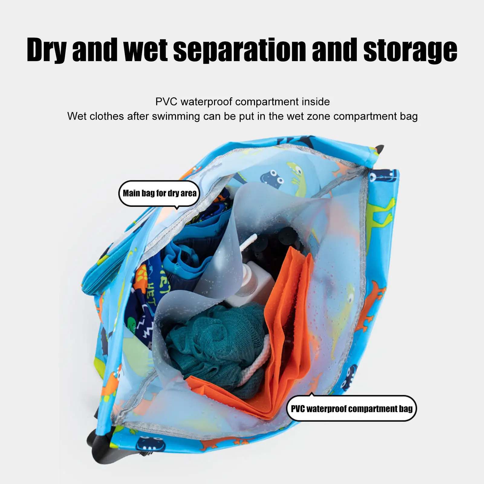 Waterproof Swim Bag for Kids Foldable Drawstring Backpack Bags Wet and Dry Separation Storage Bag Portable Swimming Equipment