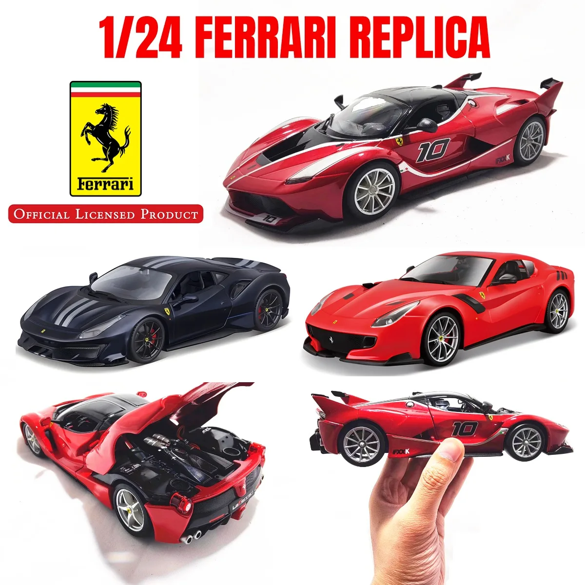 Bburago 1:24 Ferrari Miniature Art Car Model, Authentic Laferrari Purosangue F50 458 488 Collection Gift Kid Boy Toy