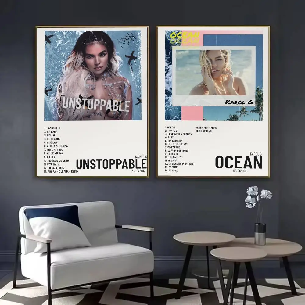 GSinger Rapper K-Karol G Album Poster Waterproof Sticky Wall Art Print For Bedroom Living Room Hallway Bar Home Decor