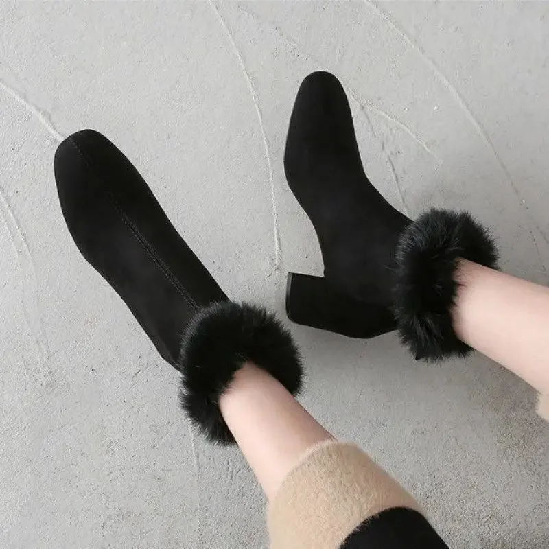Booties Furry Fleece-Lined Warm Black Female Short Shoes On Offer New Rock Comfortable and Elegant Autumn In Women's Ankle Boots view 3
