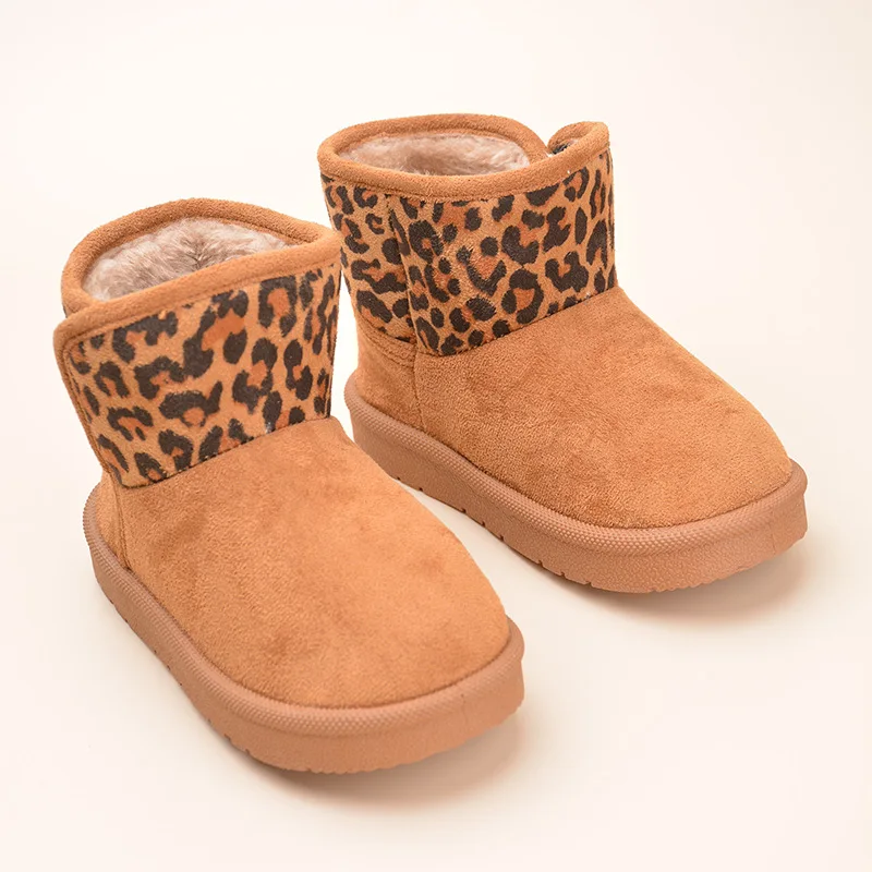 Stivali da neve per bambini invernali stivali corti con stampa leopardata carina per bambini scarpe in cotone moda per ragazze stivali con tomaia in