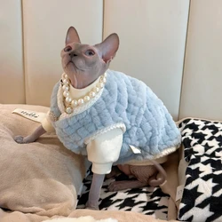 Fleece Cardigan for Sphynx Cat warm Blue Sweater Beige Coat Suit For Male Kittens Soft Undershirt For Devon Rex in Winter Autumn