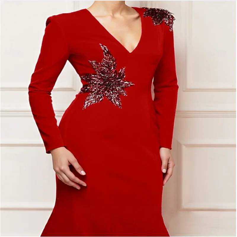 Sirène/trompette balayage/brosse Train robes de bal robe de soirée robe de bal robe formelle élégante célébrité Style à manches longues V Nec