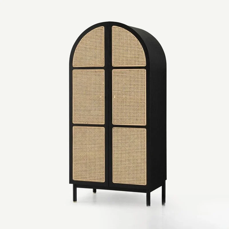 

Nordic Bedroom Hotel Homestay Solid Wood Braided Rattan Wardrobe Japanese Modern Ash Wood Rattan Wardrobe