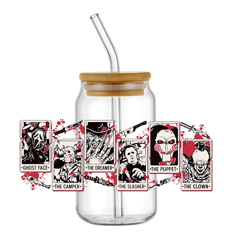 

custom 16 oz uv dtf killers coffee cup waterproof transfer cartoon Characters for 16oz Libbey Glasses