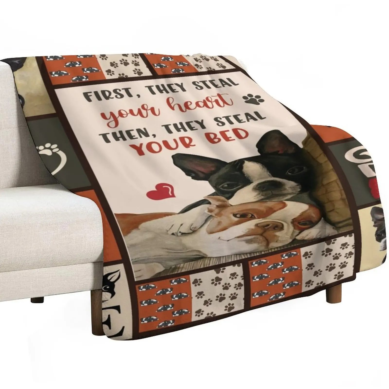First They Steal Your Heart Then They Steal Your Bed Boston Terrier Throw Blanket wednesday Bed covers Sofa Throw Blankets