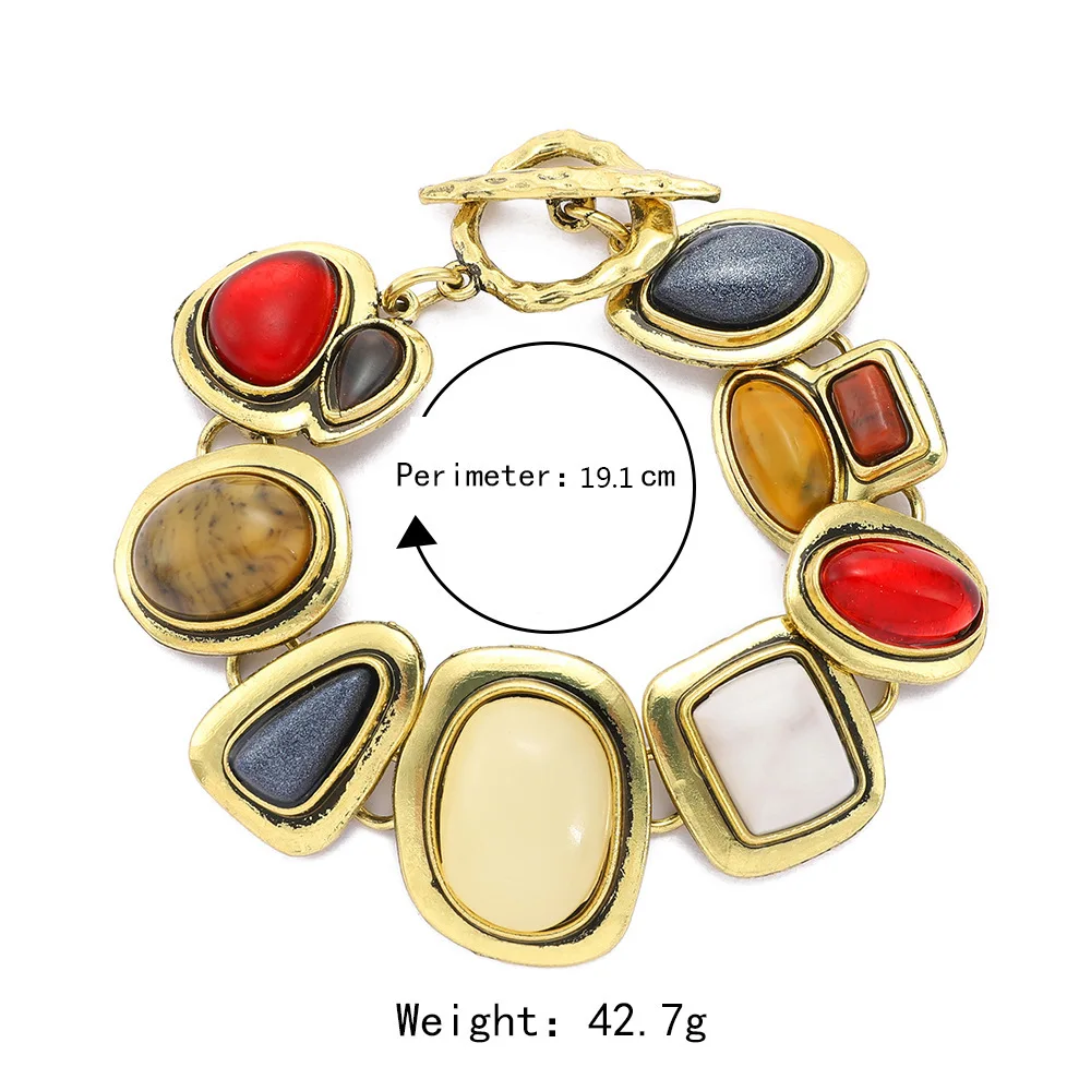NewTide 성격 기하학 컬러 금속 돌 팔찌 여성 패션 황금 중공 링크 매력 팔찌 파티 Jewerly 선물