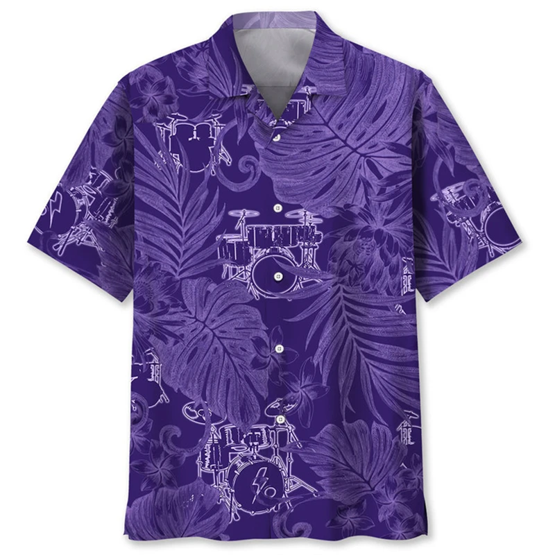 

Trendy Drums Pattern Hawaiian Shirt For Men 3d Printed Musical Instruments Graphics Short Sleeves Shirts Street Loose Y2k Blouse