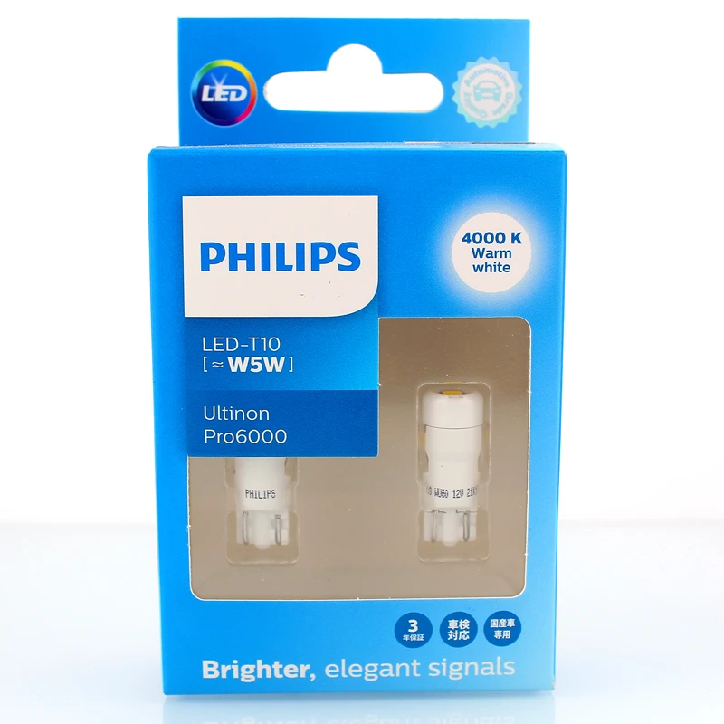Philips LED T10 W5W Ultinon Pro6000 4000K 6000K Wit Helder Auto-interieur Lampen Richtingaanwijzer Geen Flash flikkeren Foutloos
