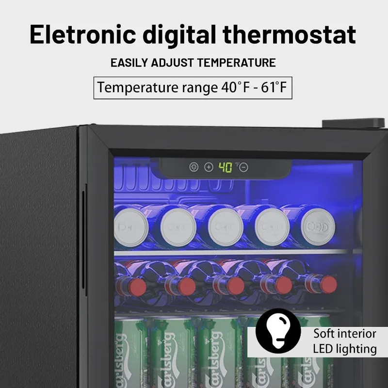 2.6 Cu.ft Beverage Refrigerator Cooler, 95 Can Mini Fridge, Digital Temperature Display, with Adjustable Removable Shelves