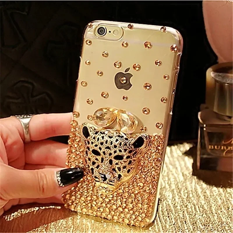 Rhinestone Leopard Head Case For iphone15 Plus 14 Max 13Pro 12 Mini 11 Pro MAX XS MAX XR 16 PLUS Phone Case Diamond Cover coque