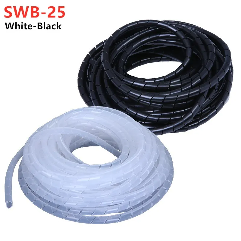 SWB-25 dia 25mm 1.8M Black / white wire protective wrap wrapped around the pipe line pipe