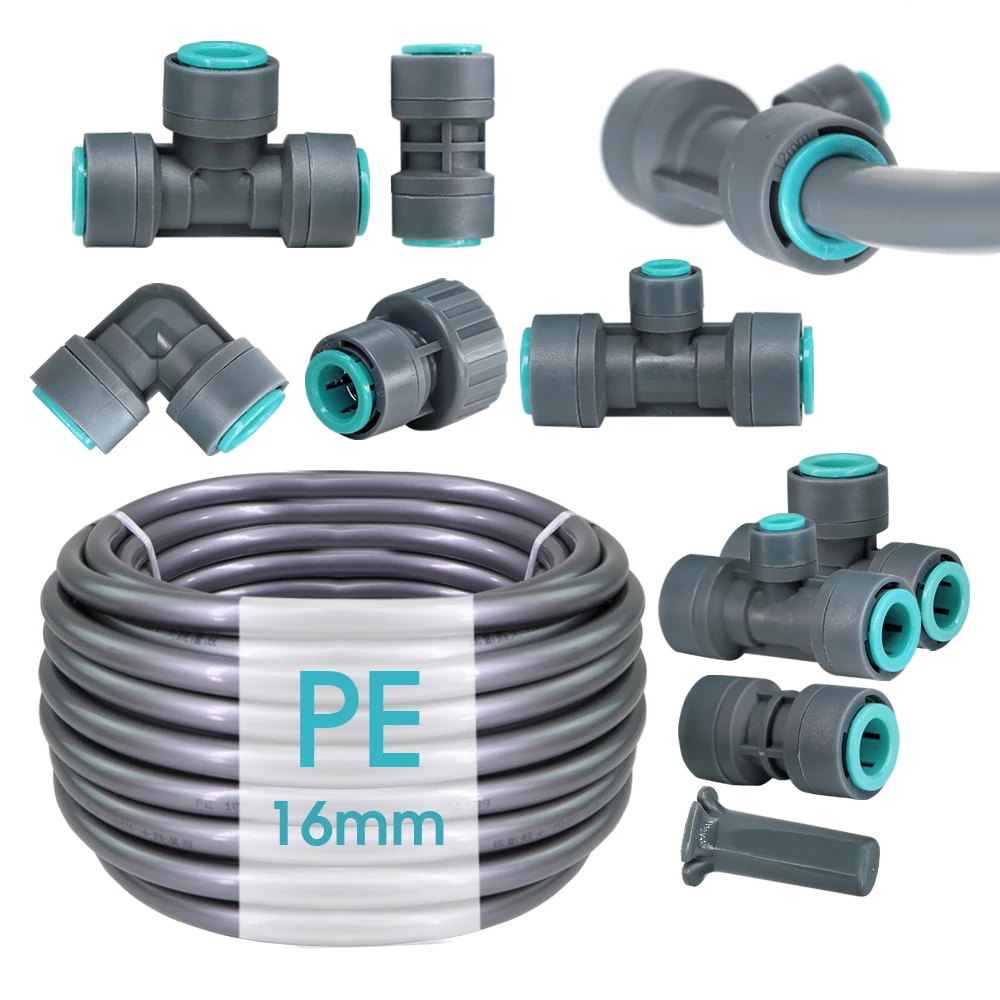 

OD-16mm PE Hose Irrigation Connector Watering Tubing Joints Garden Drip System Fittings Tee Straight Elbow Pipe Repair Adaptee