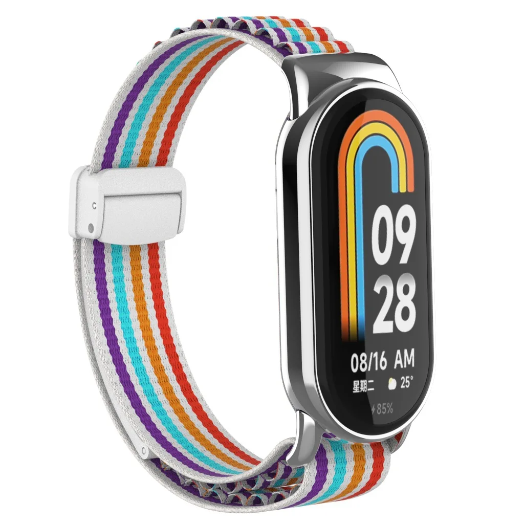 สำหรับ Xiaomi Mi band 9สาย Mi band 8 ALPS หัวโลหะไนลอนหัวเข็มขัดแม่เหล็กลำลองเปลี่ยนสายรัดข้อมือหัวเข็มขัดแม่เหล็ก