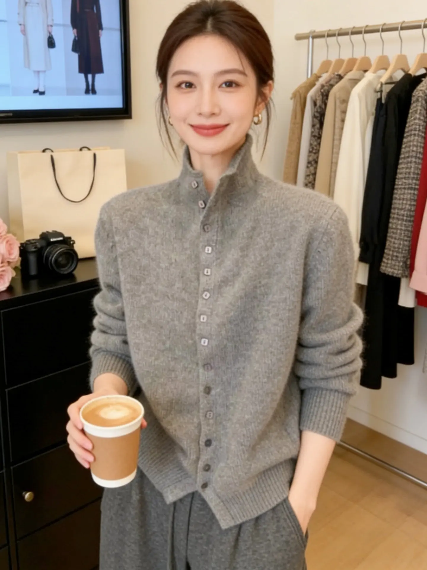 

Женский вязаный свитер-пальто с высоким воротником, новинка зимы 2026, модный базовый слой, мягкая корейская одежда, длинный рукав