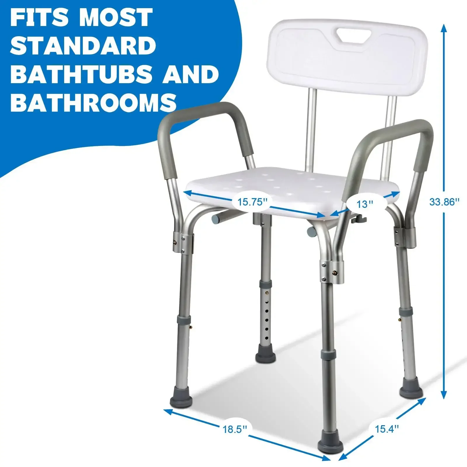 Adjustable Shower Chair with Padded Armrests