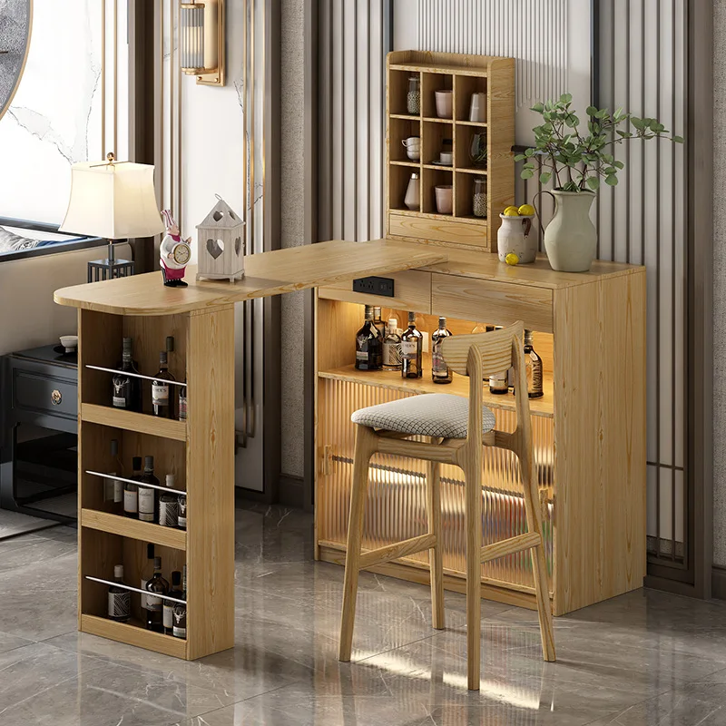 

Solid wood bar table, island table, retractable small apartment, multi-functional household against the wall, locker, partition