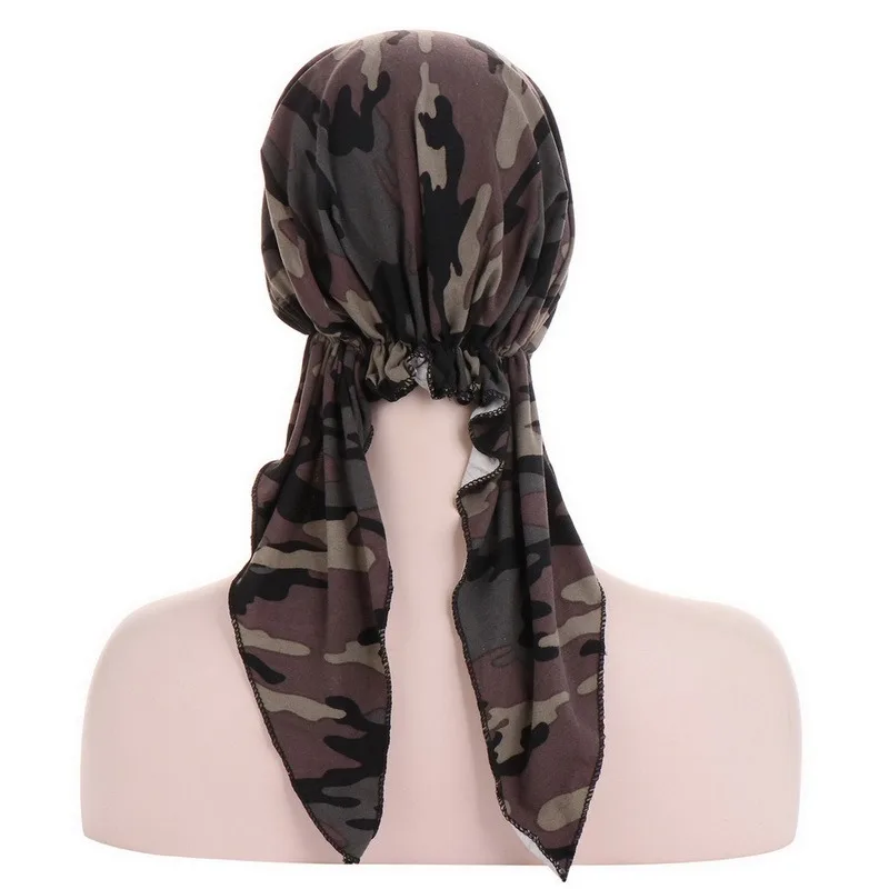 2022 New Muslim Women Soft Turban Hat Pre-Tied Head Scarf Printed Ladiess Cotton Chemo Cap Inner Hijabs Hair Accessories