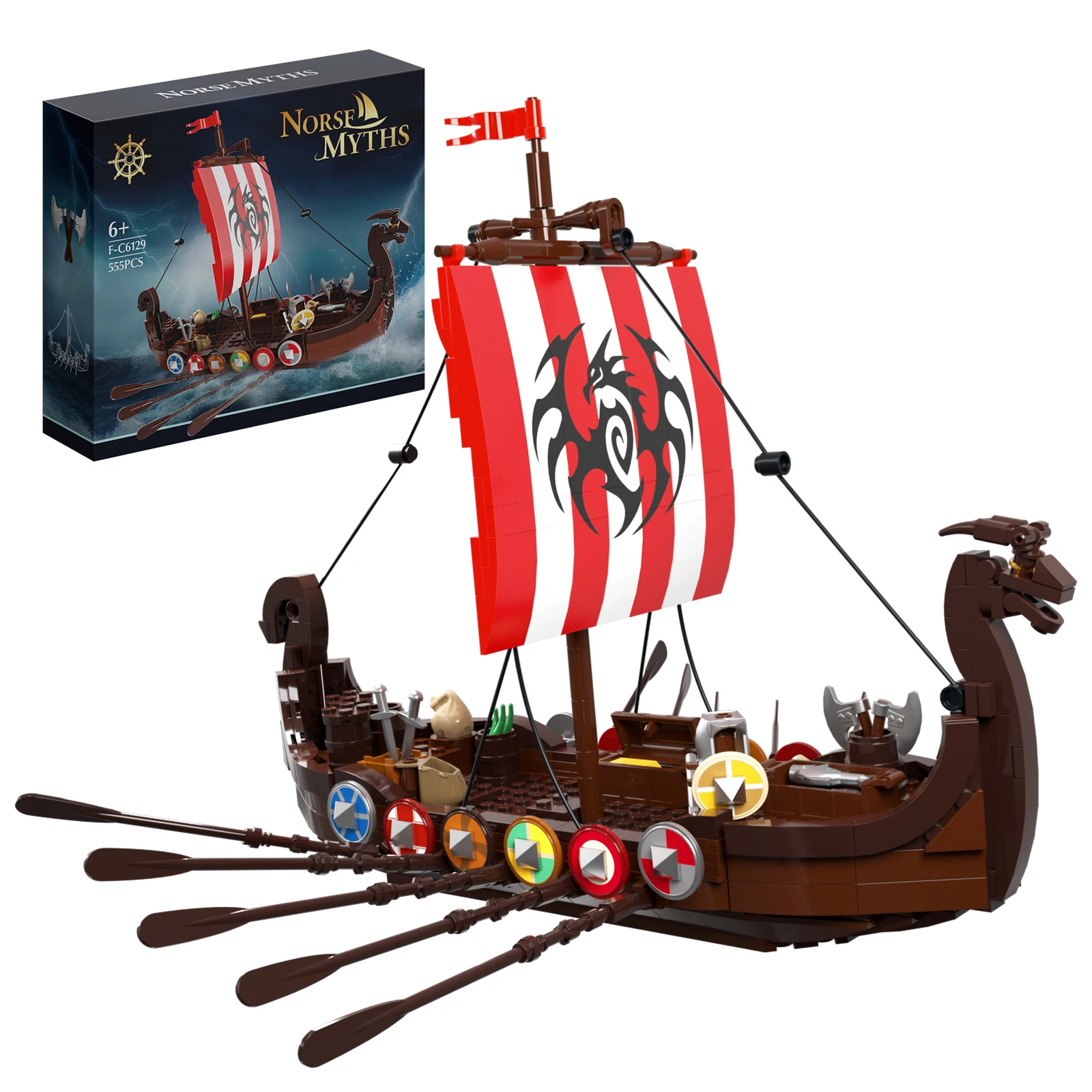 555PCS Pirate Ship Building Set, Compatible for Vikng Ship Model, Medieval Norse Myths Pirates Ship, Great Gift for Boys Girls