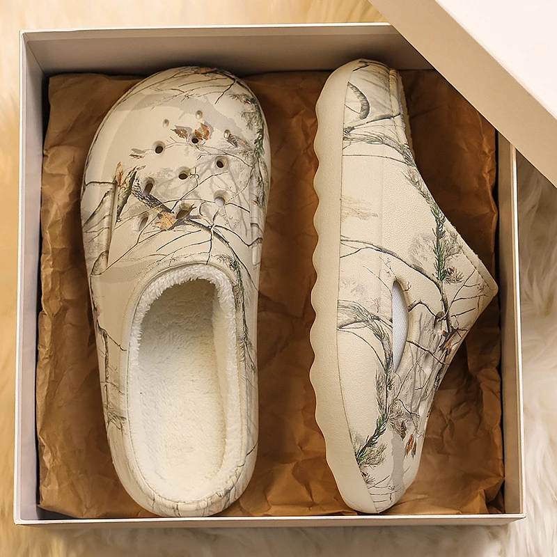 Warme katoenen pantoffels met gesloten neus voor heren Dames Winter Fleece gevoerd Verdikt Waterdicht Geschikt voor gebruik binnen en buiten Koppels