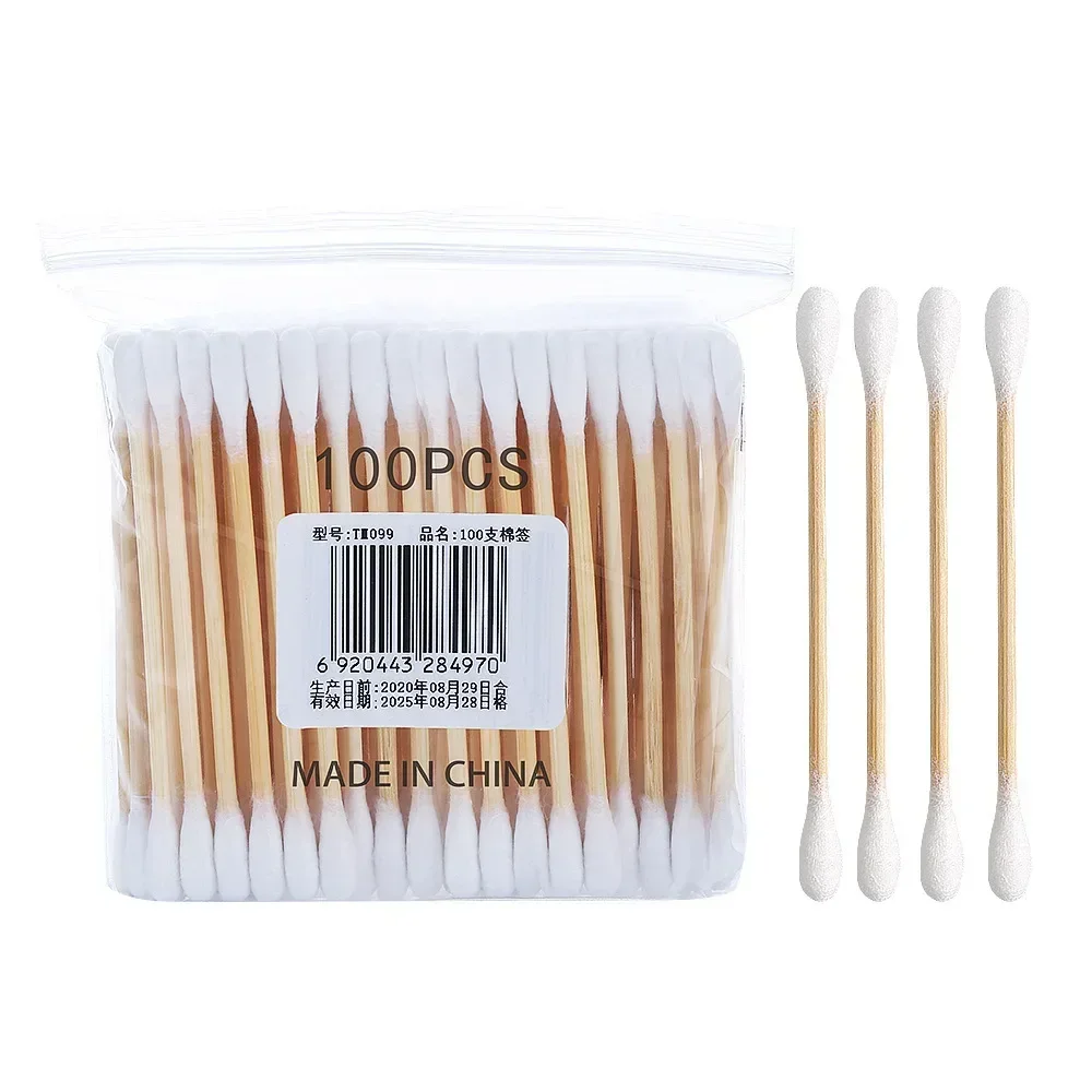 100 unids/lote hisopos de algodón de doble cabeza limpieza de nariz y oídos mujeres maquillaje punta de bastoncillos de algodón para palos de madera herramientas de cuidado de la salud gran oferta