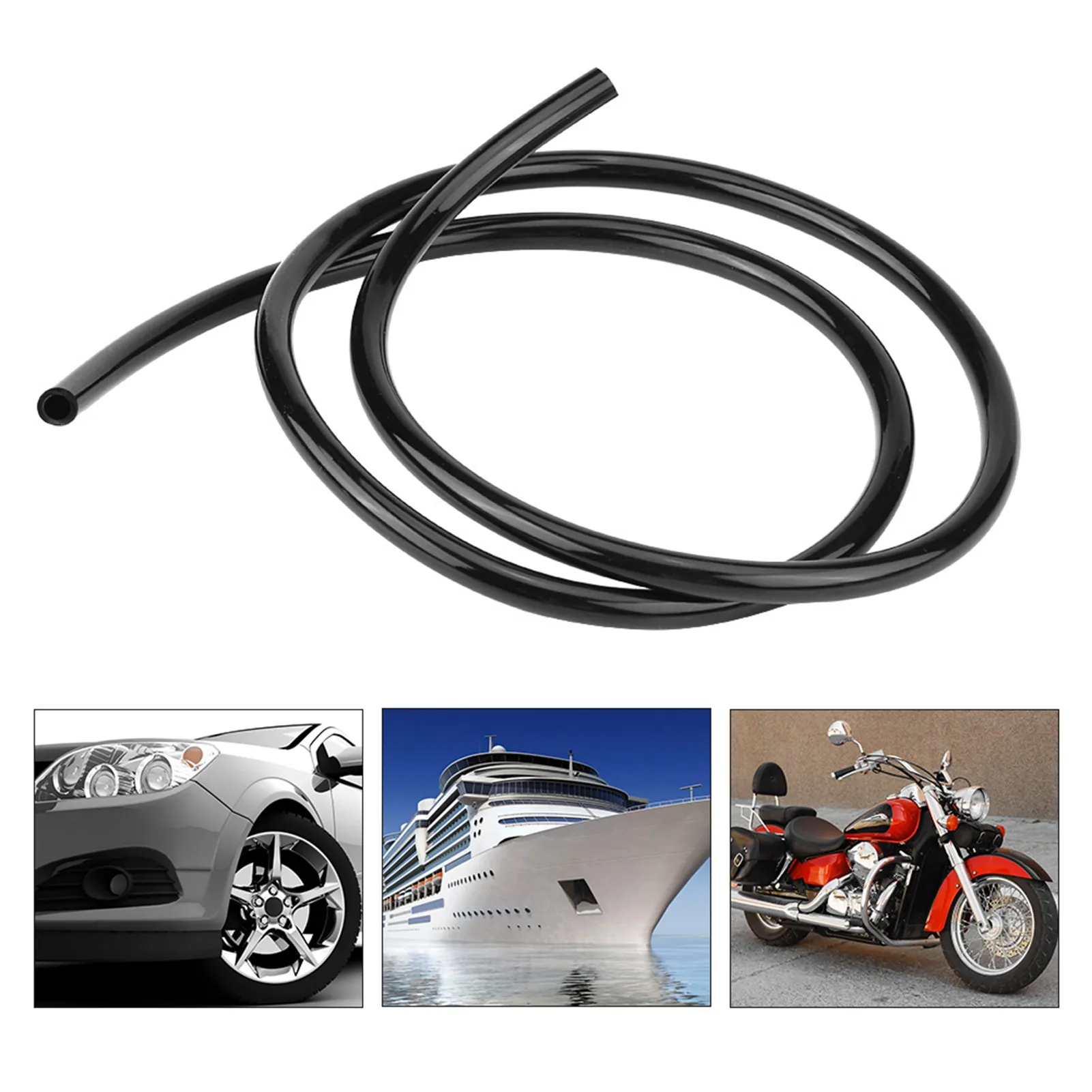 Motorcycle Universal Non Braided Rubber Fuel Line Hose Petrol Oil Pipe 1m Long Black