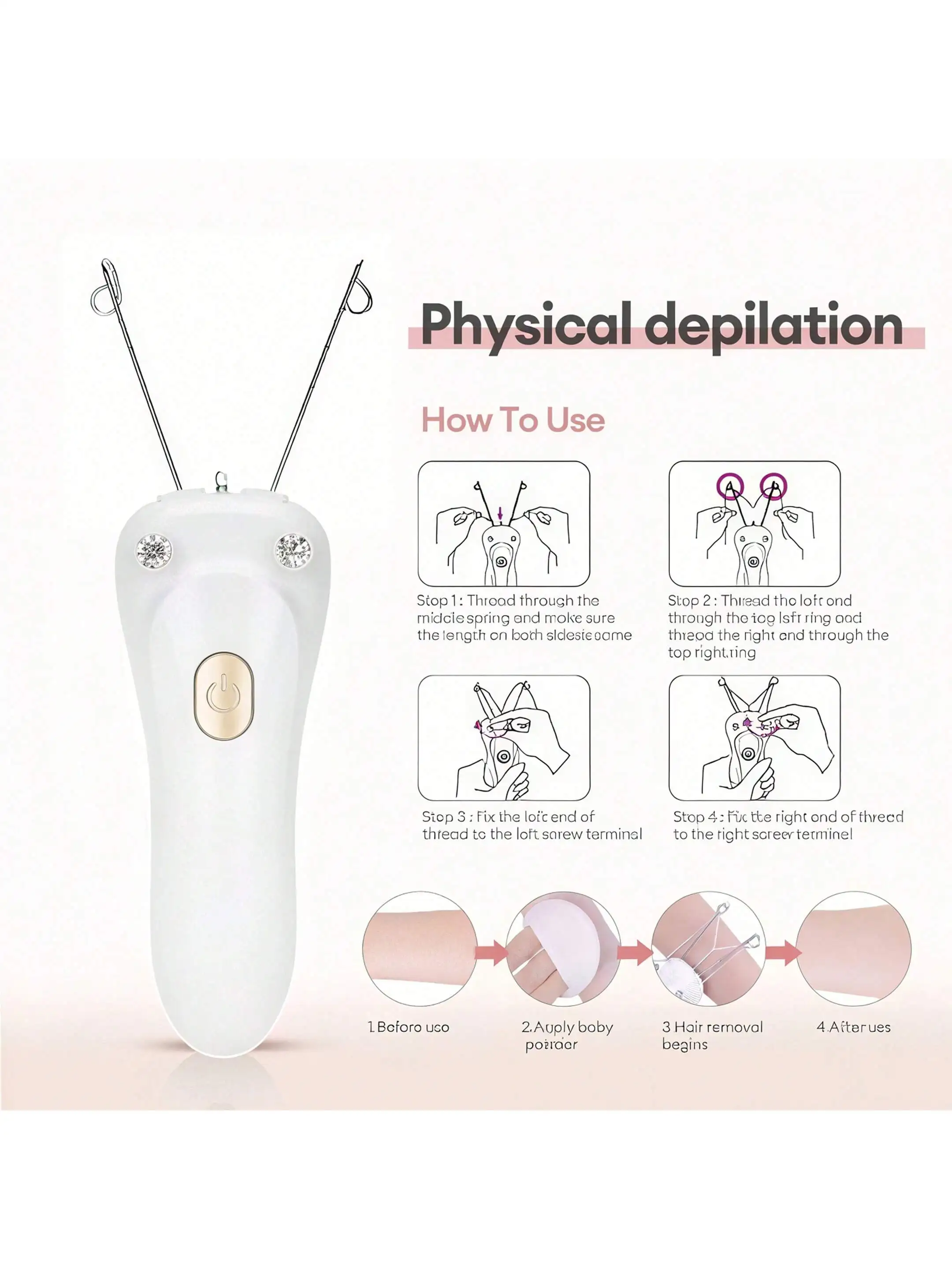 2026 مزيل شعر الوجه الكهربائي سلك ماكينة حلاقة الشعر الجمال لنزع الشعر القطن قوة خيوط قابلة للشحن