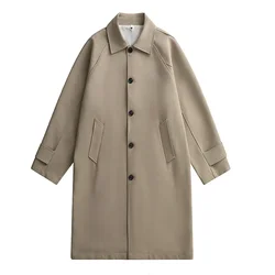 남성용 롱 코트 바람막이, 캐주얼 루즈 디자인, 단색 트렌치, 한국 스타일, 남성 재킷, 아우터, 봄, 가을 패션