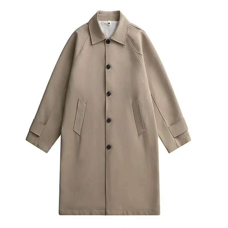 Wiosna Jesień Mężczyźni Długi Płaszcz Wiatrówka Casual Luźny Design Jednolity Kolor Trencz Mężczyźni Moda Koreański Styl Męskie Kurtki Odzież wierzchnia