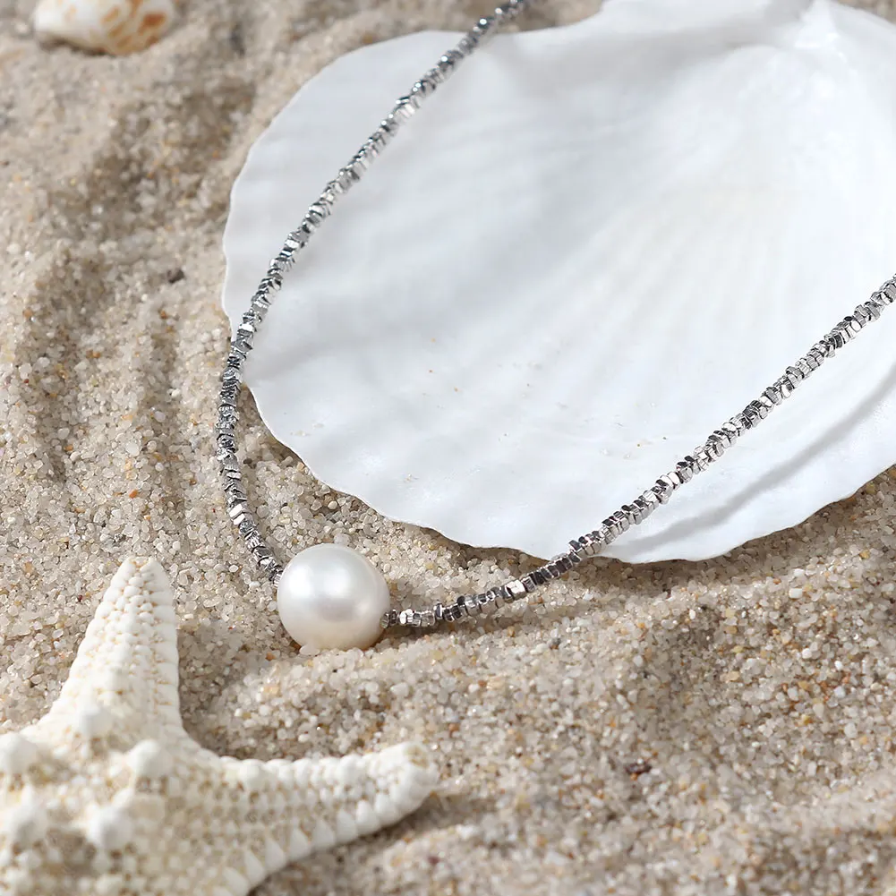

KISS MANDY Real 925 Sterling Silver Baroque Pearl Necklace Pendant Round Natural Freshwater Pearl Fine Jewelry for Women GPN36