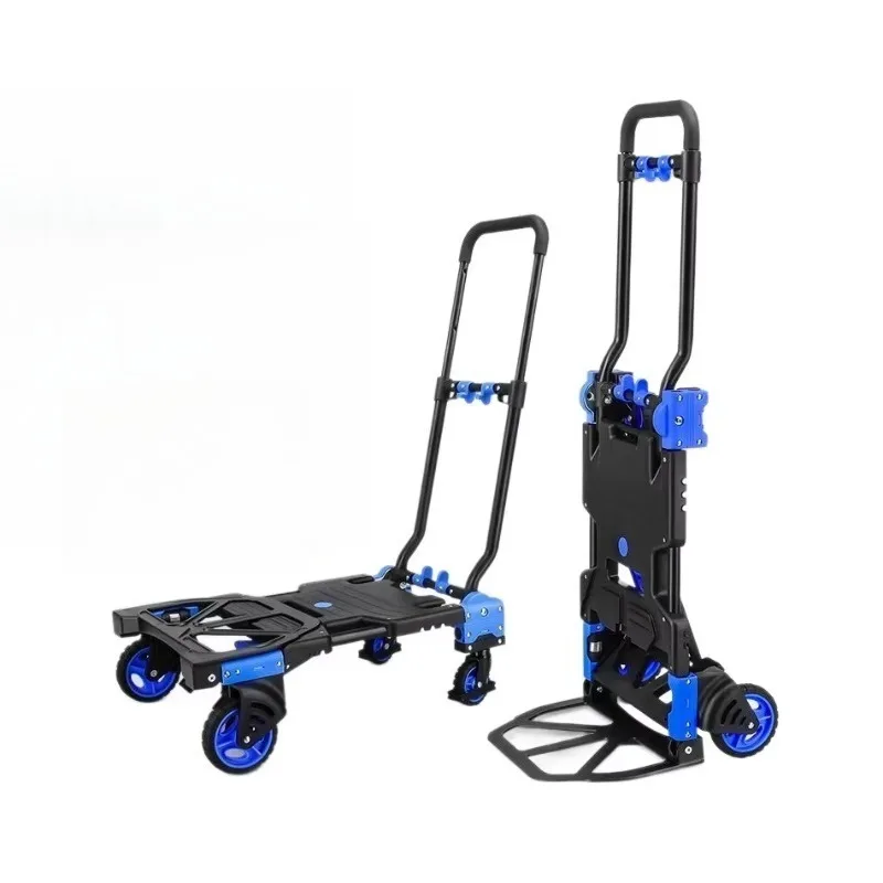2 In 1 Folding Hand Truck Convertible Design 150kg Load Capacity With Retractable Handle For Warehouse Transport