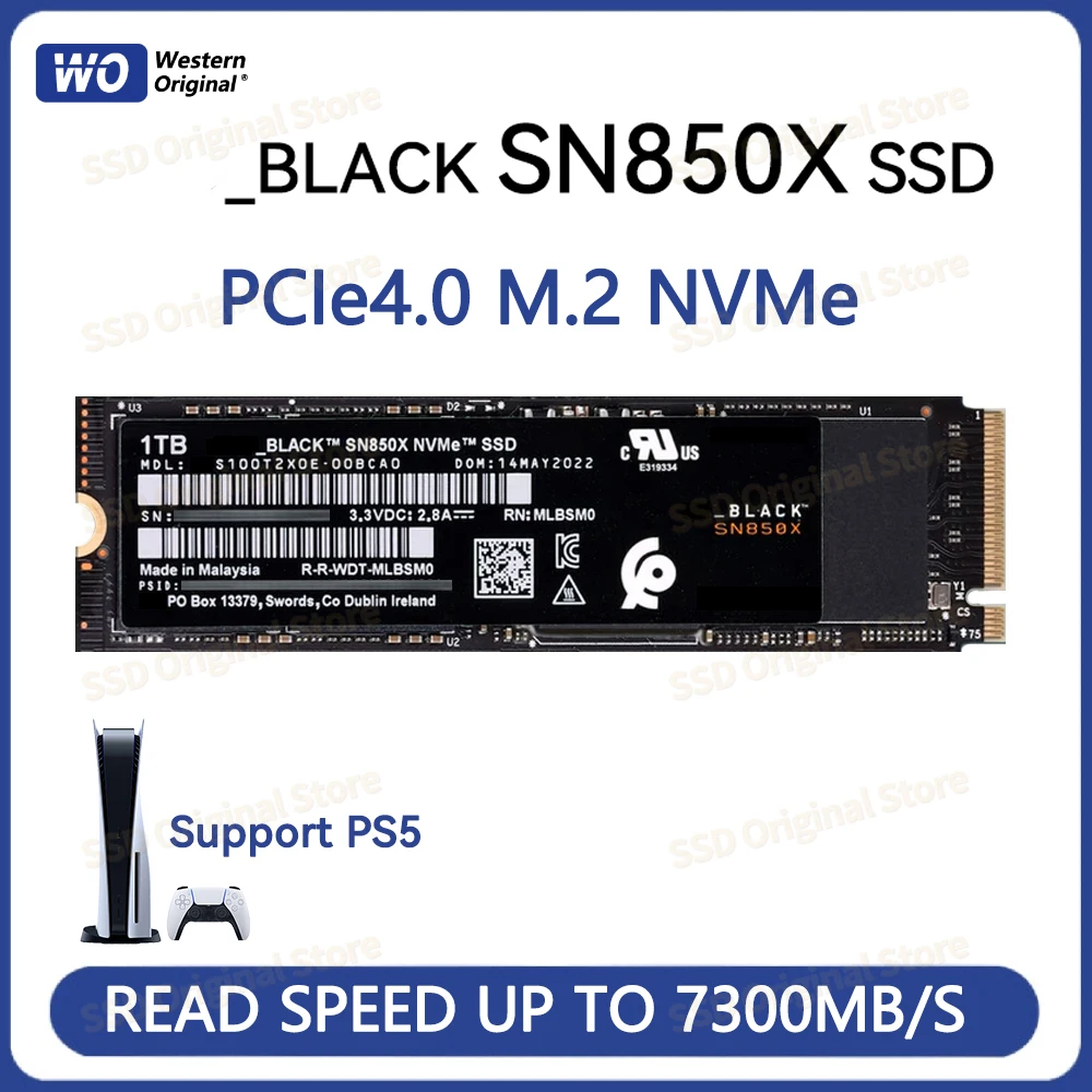 2024 nuovo 8TB 4TB 2TB nero WO SN850X 1TB NVMe unità a stato solido integrata PCIe 4.0 Gen4 technology SSD, fino a 7300 MB/s M.2 2280