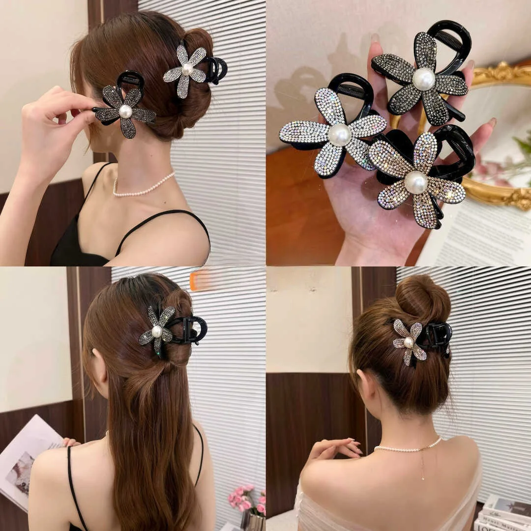 

New Korean Rhinestone Hair Claw Clip Elegant Black Hair Crabs Hairgrips for Ladies Headwear Hair Accessories Ponytail Hair Clip