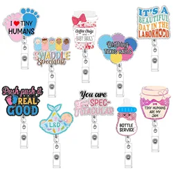 1pc Acrylic Sparkling Powder Footprint Baby Cup Bottle Clip with Easy Pull Buckle Rotating Nurse Badge for Healthcare Workers