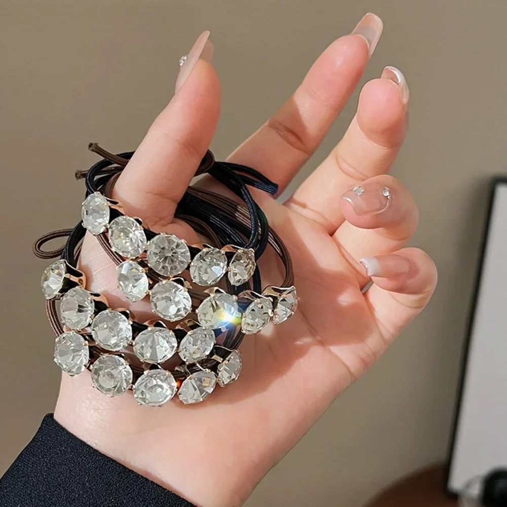 1-20PCS Women Diamonds Black Shiny Rhinestone Seamless Rubber Band Elastic Hair Rope 2024 New Fashion Hot Sale Hair Accessories image 6