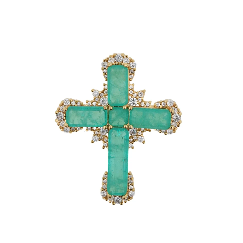 Collana con ciondolo croce tormalina Paraiba naturale grande unica