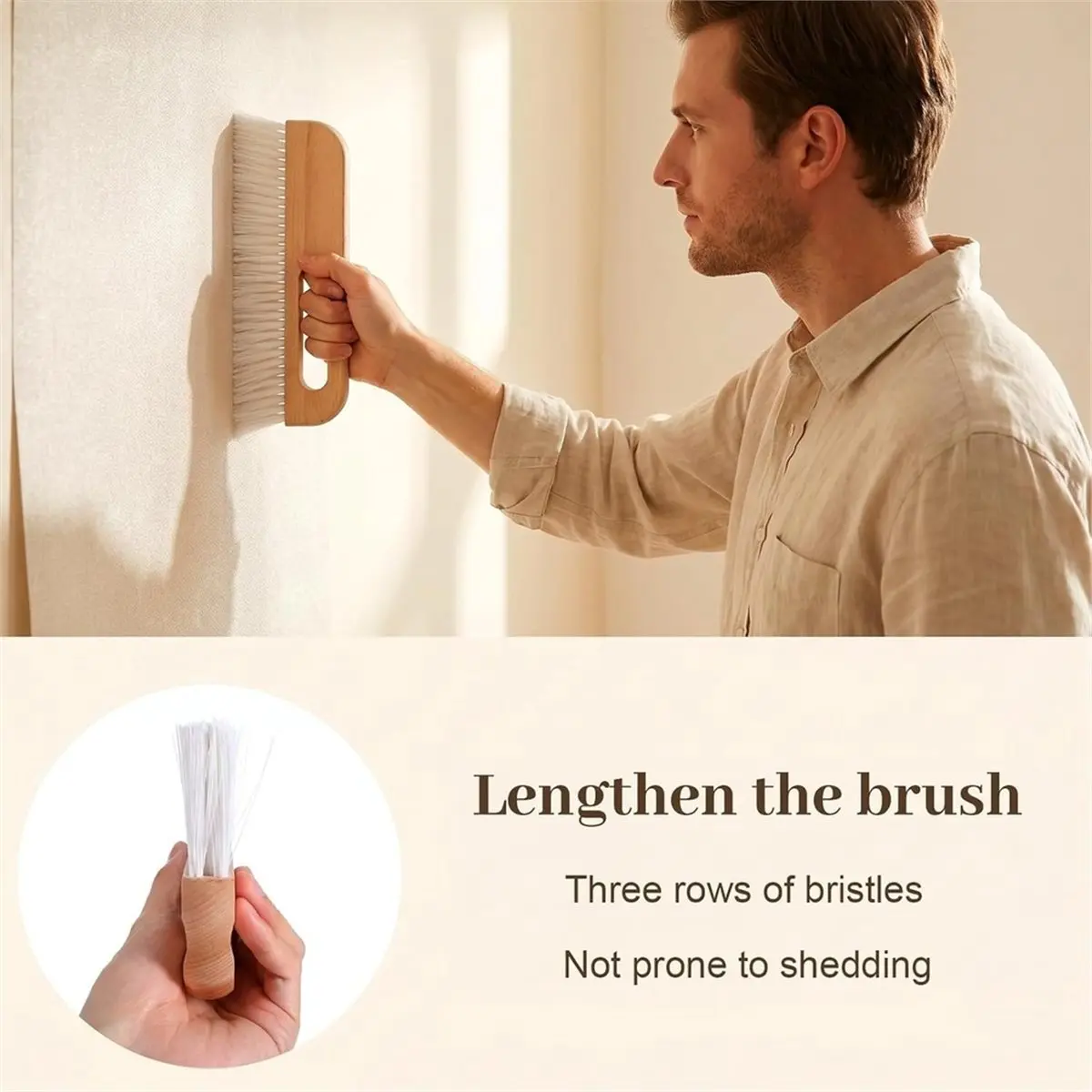 2Pcs Wallpaper Brush with Wood Handle, Concrete Brush for Texturing, Wallpaper Smoothing Tool for Curbs, Gutters