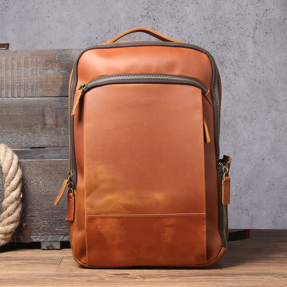 S.WORKER Vintage Echtleder Herrenrucksack 16" Laptop-Tasche Lässige Crazy-Horse-Leder Schultasche Handgefertigte Taschen für Männer – Detail 20