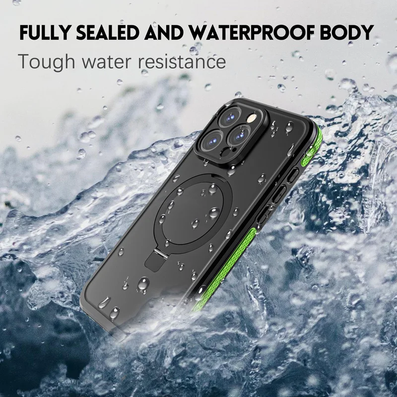 IP68 Waterproof Case For iPhone 15 Pro Max Drop proof Cover Diving Swim Outdoor Sport Magnetic Charging with Stand Anti Fall