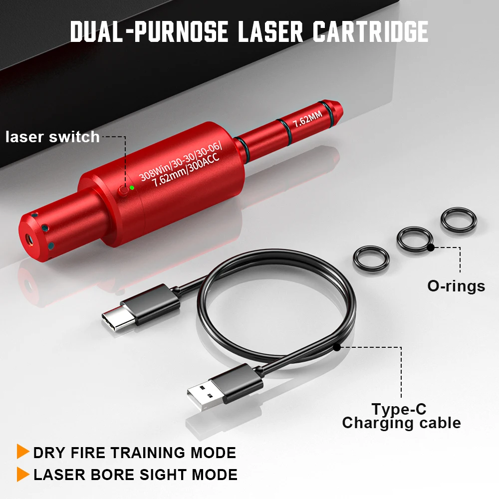 Tactical Dual-purpose Magnetic Suction 22LR 9mm 7.62x39 12GA Laser Training Bullet Red Dot Bore Sight Laser Dry Fire Snap Caps