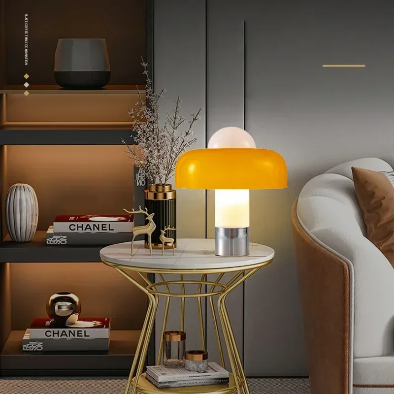 TechHPItalian Minimalist Floor Lamp Living Room Study Bedroom Bedside Orange Glass Mushroom Light